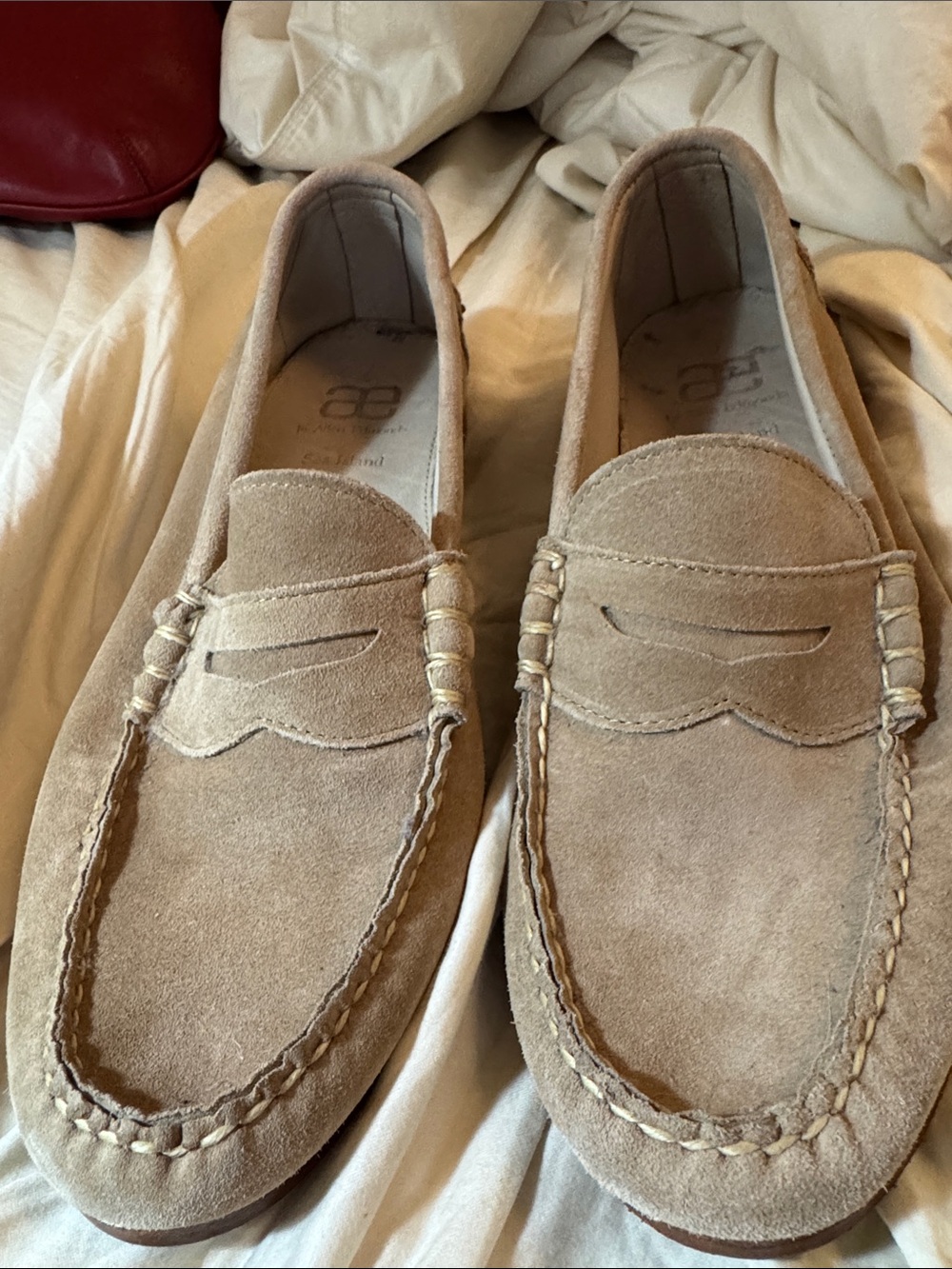 Allen Edmonds Tan Suede Penny Loafers